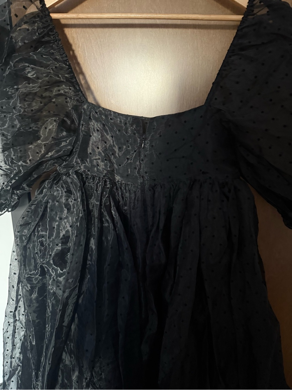 Selkie Black Sheer Puff Sleeve Dot-Overlay Dress - Picture 4 of 4